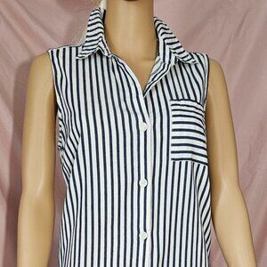 Tommy Hilfiger Sleeveless Black and Off White Striped Shirtdress.